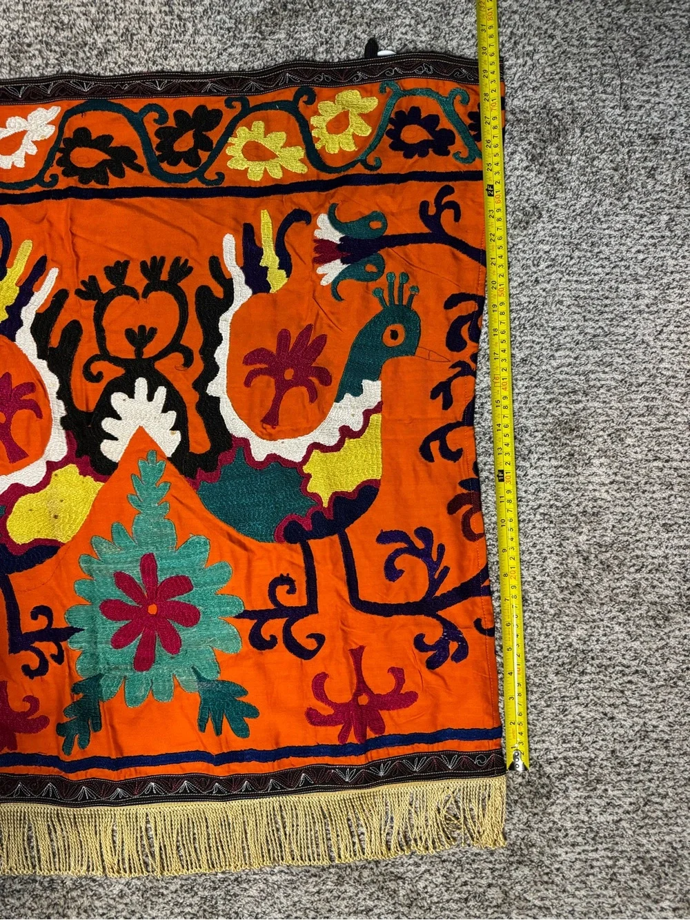 Set of 5 Vintage Uzbek Suzani Hand-Embroidered Panels - Orange Boho Wall Art